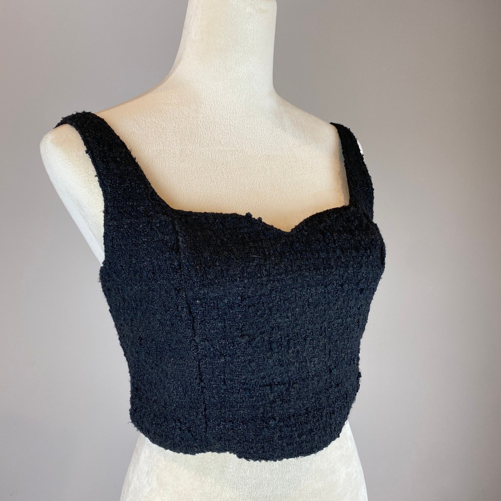 NWT Abercrombie & Fitch Women Tweed Crop Tank Size M Black Plaid Sweetheart